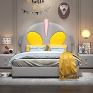 Children's Leather Bed Youth Single Bed1.5Children's Bed Light Luxury Boys' Bed Solid Wood Light Lux