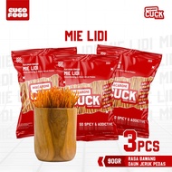 Macaroni Cuck Mie Lidi Pedas Daun Jeruk 3 pcs x 80 Gram Kemasan Reguler Macaroni Cuck Snack Cemilan 