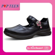 POPTEEN รอเท้านักเรียน นักเรียนสีดำผุ้หญิง รองเท้านักเรียนเด็กผู้หญิง รองเท้าคัชชูเด็กผู้หญิง รุ่น P