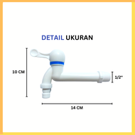 Kran / Keran Air Tembok Panjang Mesin Cuci Dinding Taman Kamar Mandi Wastafel Dapur Rumah Wudhu Bahan Plastik PVC Tebal - Model Engkol Leher Panjang 1/2 3/4 Inch