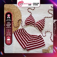 GECKO 2-Piece Bikini Triangle Striped Top CuteShorts 2M27-B (Real Photo)
