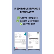 5 Editable Invoice Templates Canva | Professional Business Invoice | Instant Download