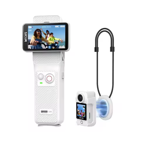 SJCAM White C400 Pocket Necklace Combo,Handheld Motion Camera, 7H Power use,6-Axis Stabilizer Sports
