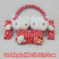 PUTIH Car BantaL Set of 4 White Hellokitty Headrests with straw print