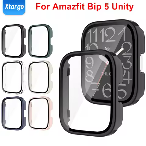 PC+Glass for Amazfit Bip 5 Unity Case Smart Watch Screen Protector All Around Cover Protective Bumpe
