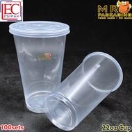 EC 22oz PP Clear Cup with Flat Lid  [ 100sets± ] E22 - Disposable Plastic Cup - Thick - 22 oz Cawan 