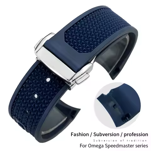 Curved End 19mm 18mm 20mm 21mm Rubber Silicone Watchband for Omega Seamaster 300 Speedmaster Moonswa
