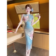 baju cheongsam muslimah chinese traditional wear Pakaian kerja cetak cheongsam langsing pinggul seti