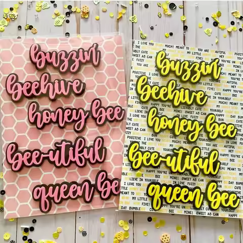 KSCRAFT Bee Sentiments Shadow Words Metal Cutting Dies Stencils for DIY Scrapbooking Decorative Embo