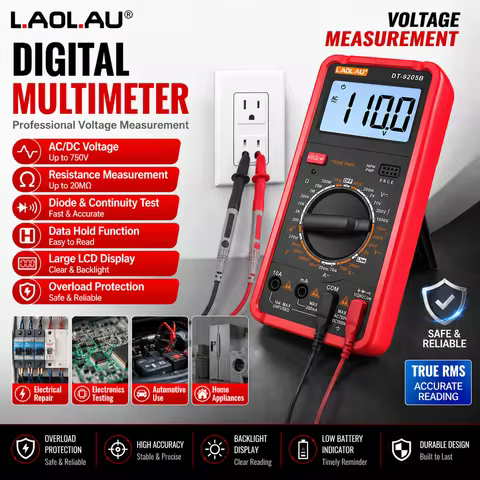 DT-9205B True RMS Digital Multimeter Manual Range AC/DC Voltage & Current Resistance Capacitance HFE
