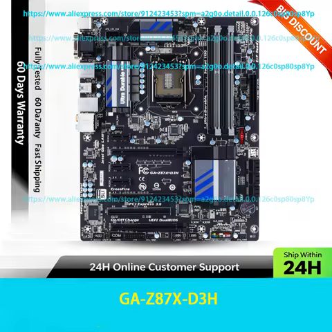 For Gigabyte GA-Z87X-D3H LGA1150 ATX Z87 DDR3 Max 32GB PCIe3.0 M.2 HDMI DVI VGA Fit Intel 4 Gen Core