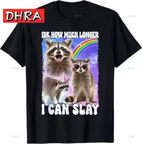 Idk How Much Longer I Can Slay Meme Raccoon Funny T-Shirt Bold Clean Youthful T-shirts Trendy Daily 