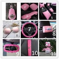 Pink Series Car Seat Belt Pad Short Plush Crown Style Car PU Leather Seat Cover Steering Wheel Cover