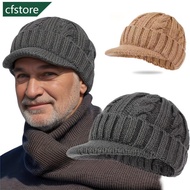 CFSTORE Men Short-Brimmed Baseball Cap Retro Knitted Braided Pattern Hat Thickened Warm Windproof Ca