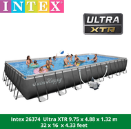 SwimHappy INTEX 26374 Ultra XTR Above Ground Rectangular Swimming Pool Size: 9.8m x 4.88m x 1.32m Largest Strongest Portable Pool