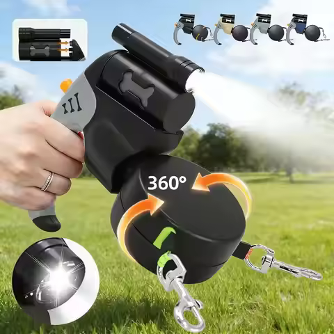 Auto Retractable Double-Headed Dog Leash 3M Rope for 2 Dogs with LED Flashlight 360 Degree Dual Trac