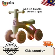 RUSOKA Baby Balance Bike 4 Wheel With Music & Lights Children Kids Mini Baby Walker Scooter Basikal 