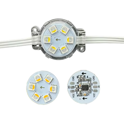 UCS2904 IC RGBW Addressable LED Puck Permanent Pixel Light DC24V 30mm 6LEDs/Pixel IP68 White Wire Cl
