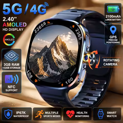 New M99 5G Smartwatch 2.4" AMOLED Screen Rotating Camera SIM & WiFi Support for Standalone Calls GPS
