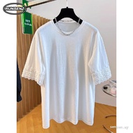 M-4XL Korean Plain Lace Cuff Tshirt Women Plus Size Loose Casual Top