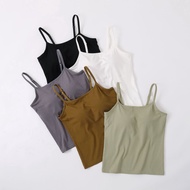 W Woman 2 in 1 Bra with Bra Pad One-Piece Cup Camisole Round Neck Adjustable Shoulder Strap Bra Top