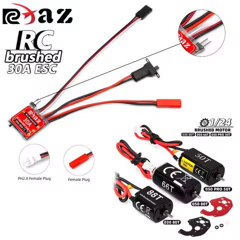 RCXAZ RC ESC Mini 30A Brushed ESC Combo with 030 050 Brushed Motor for 1/18 1/24RC Hill Climber Axia