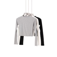 女装短款230克休闲百搭长袖T恤早秋薄款修身显瘦漏脐打底衫上衣女Women's short 230g casual versatile long sleeve T benyishi74.my20260