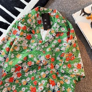 Hawaii Beach Style หลวม Fit Short Sleeve Floral Ice ผ้าไหม เสื้อเชิ้ต ฤดูร้อน ลำลอง Wear Couples Out