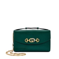 Gucci Green Leather Mini Zumi Flap Bag Gold and Silver Hardware