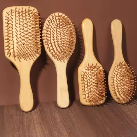 Natural Bamboo Paddle Air Cushion Hair Brush Scalp Massage Anti-Static Detangling Comb Special for H