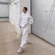 HUIESON ชุดเสื้อกีฬาผู้หญิง,ชุดสูทเลกกิ้งลำลองขี้เกียจบางหลวมสีเทา