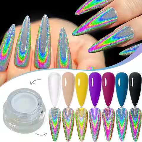 1 PCS Laser Aurora Nail Powder Cushion, Aurora Chrome Nail Powder, No Powder Fallout, Simple Nail Po