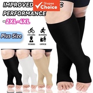 Plus Size 3/4 Open Toe Compression Socks | Graduated Pressure Fatigue Relief | Black & Nude | Super 