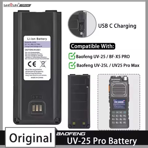 Original Baofeng UV 25 Li-ion Battery UV-25 Pro Max BL-UV25 High Capacity USB C Replacement Battery 