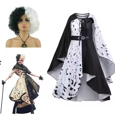 Cruella Deville Costume Kids White Black Dalmatian Vestidos Baby Girls Halloween Party Dress Childre