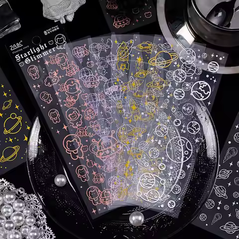 Floating Light Story Transparent Waterproof Pet Sticker DIY Handbook Diary Laser Stamping Hot Silver