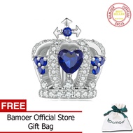 BAMOER 925 Sterling Silver Blue Heart Zircon Crown Bead Vintage Charms for Women Bracelet and Bangle