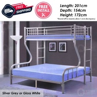 [A-STAR] SINGLE+QUEEN Metal Bunk Bed Frame Mattress Silver Grey White