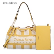 Carlo Rino Yellow Logogram Knit Bucket Bag