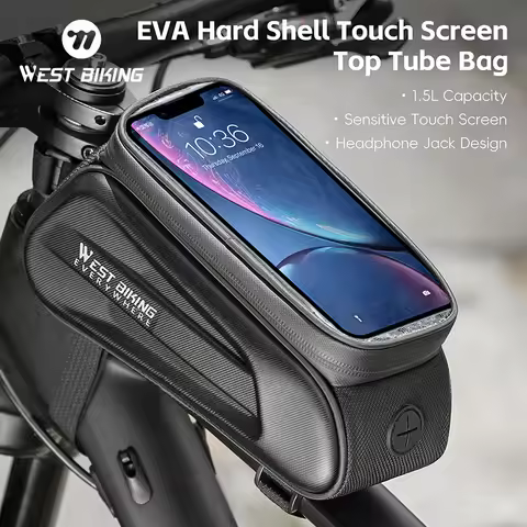 WEST BIKING 7.0 Inch Bike Phone Touch Screen Bag Bicycle Reflective Top Tube Bag EVA Hard Shell Wate