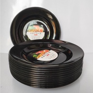 Free 1 spoon 12pcs multi-purpose black round dinner plates 23cm 9 inches thick