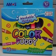 AMOS washable marker 10 colors buddy 韓國易水洗水筆箱頭筆 兒童畫畫筆