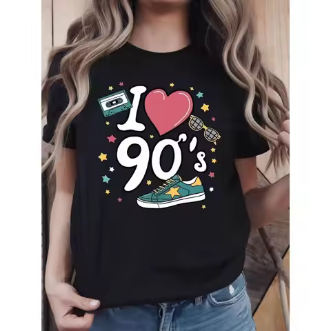 Retro "I Love 90's" Graphic Oversized T-Shirt 90s Aesthetic Tape Sneaker Short Sleeve Y2K Nostalgic 