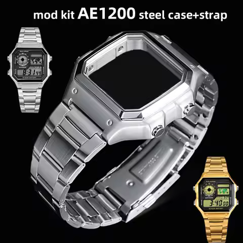 AE1200 Upgrade steel Case Mod kit for Casio AE-1200WH AE-1300 metal bezel shell bands Glass waterpro