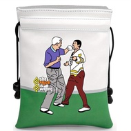Funny Golf Valuables Pouch PU Leather Golf Pouch with Drawstring Closure Golf Ball Handbag Portable 
