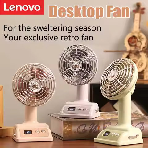 Lenovo New Desktop Fan Usb Charging Desktop Retro Small Fan Summer 100 Level Desktop Digital Display