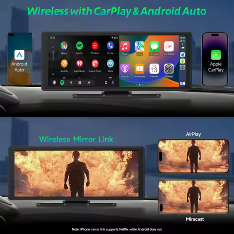 9.3" HD IPS 2K Dash Cam Portable Screen Wireless CarPlay ＆ Android Auto with 1080P Backup Camera -86