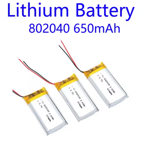 802040 3.7V 650mAh Rechargeable Li-ion Polymer Battery for LED Lights, Bluetooth Earphones, GPS Devi