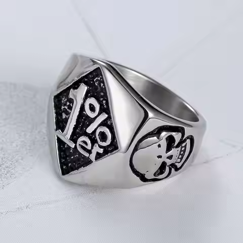 Punk Cool 316L Stainless Steel Silver Color Black Biker 1% er Skull Ring Men's Motorcycle Biker Band