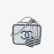 CHANEL Bicolor White Black Caviar Leather Vanity Case Bag